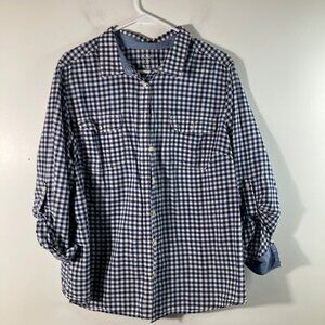 St. John's Bay Blue and White Checkered Button Down Shirt